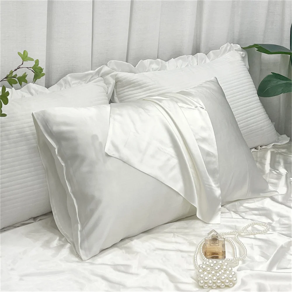 1pc federa in seta simulata liscia tinta unita morbida fronte-retro bianco nero grigio kaki blu rosa federa biancheria da letto delicata sulla pelle