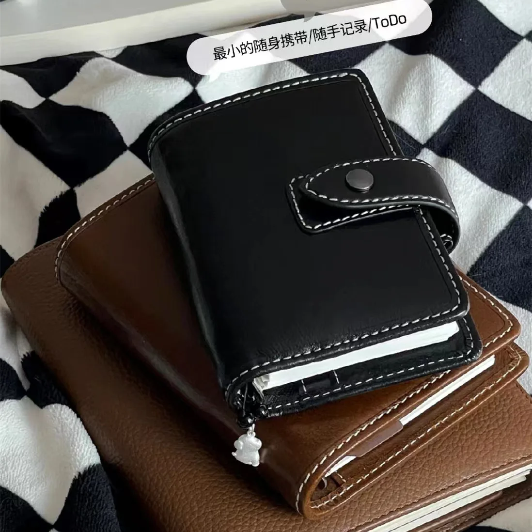 M5 PU Leather Loose Leaf Notebook with Detachable Hand Book 5-Hole Filler Paper Portable Plan Notebook Card Holder Planner