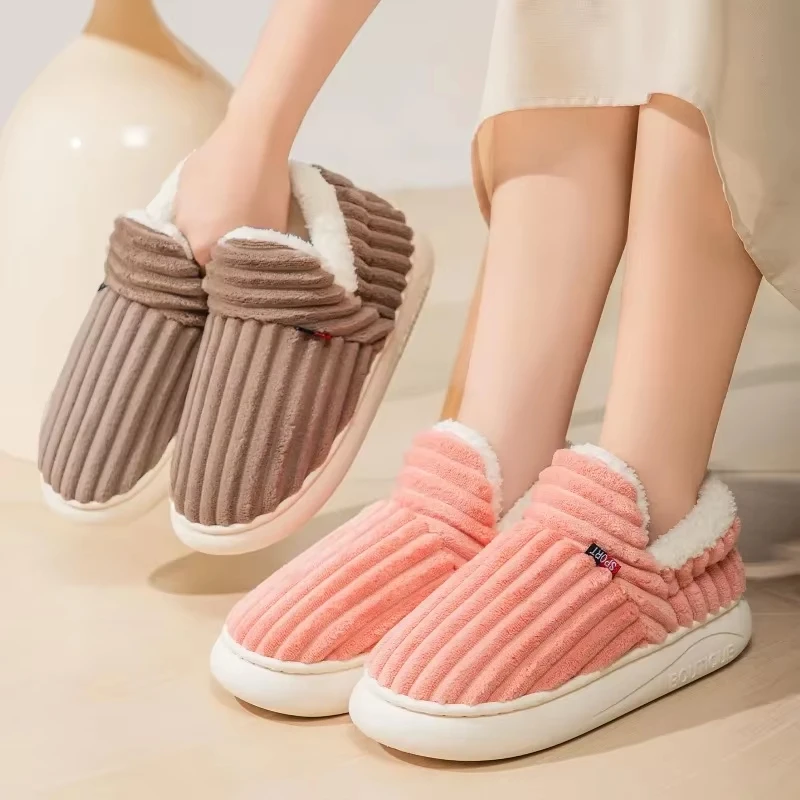 Thermofarbene Winterhausschuhe, superweiche Slip-On-Hausschuhe, flache Hausschuhe, gemütliche und warme Plüsch-Bodenhausschuhe, kostenlose Versandschuhe