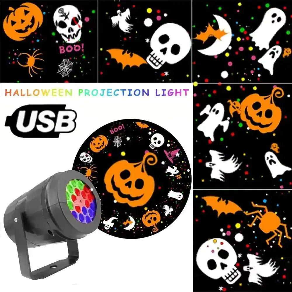 Halloween rotating pattern projection light, 5V ambient light, USB Christmas decoration, festival and family party spotlight