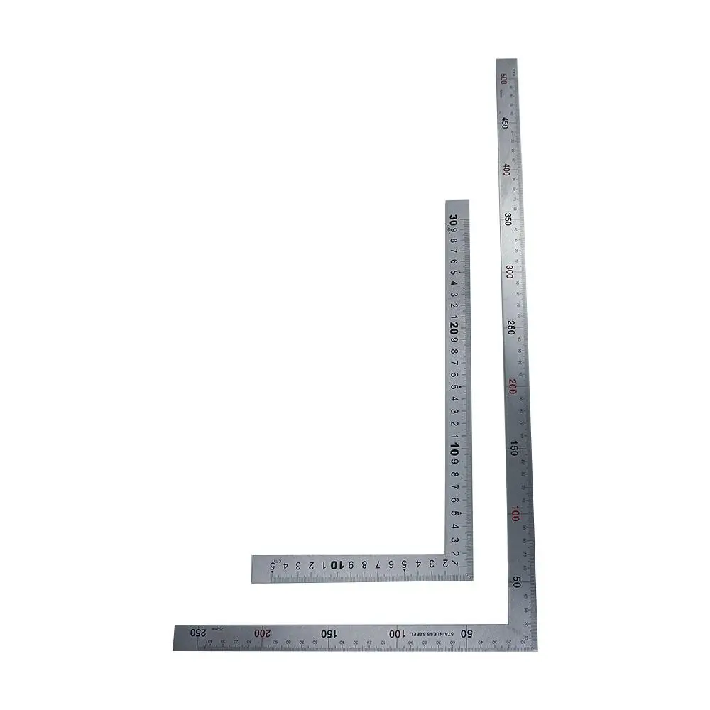 Strumento di misurazione bifacciale in acciaio inossidabile Materiale scolastico Righello a forma di L Righello angolare 90 Righello dritto Righello da 90 gradi