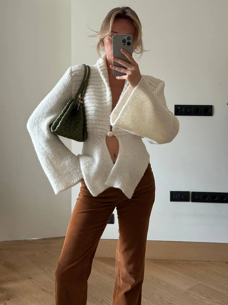 Tossy Weißer Vintage-Strickpullover, Strickjacke für Frauen, aushöhlen, locker, elegant, Herbst 2025, Vertuschung, Strickwaren, weibliche Strickjacke
