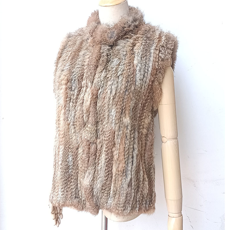 Frauen Frühling gestrickt echte Kaninchen fell Weste Mode Luxus Echtpelz Weste ärmellose weibliche Natur fell Weste