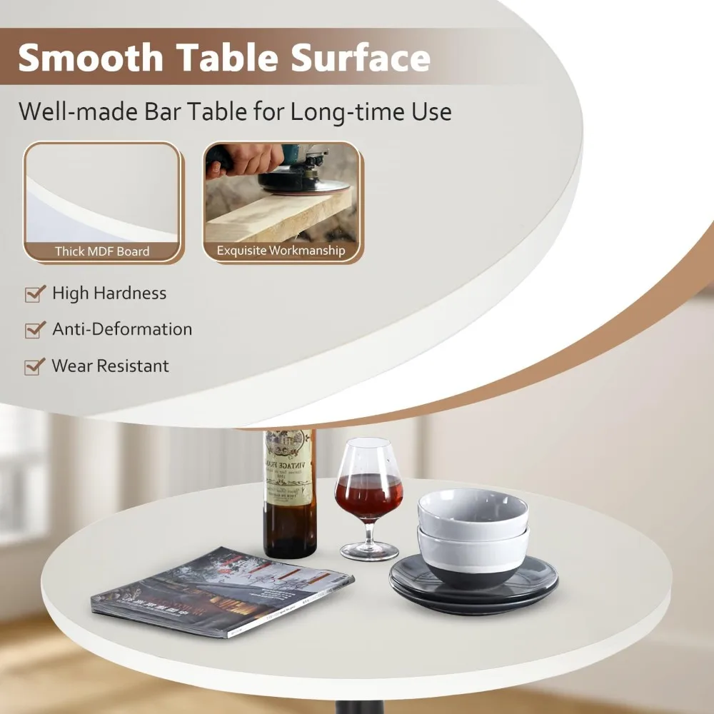Bar Table 40 Inch Round Table Height Top Pub  Cocktail Table for Home, Kitchen and Dining Room