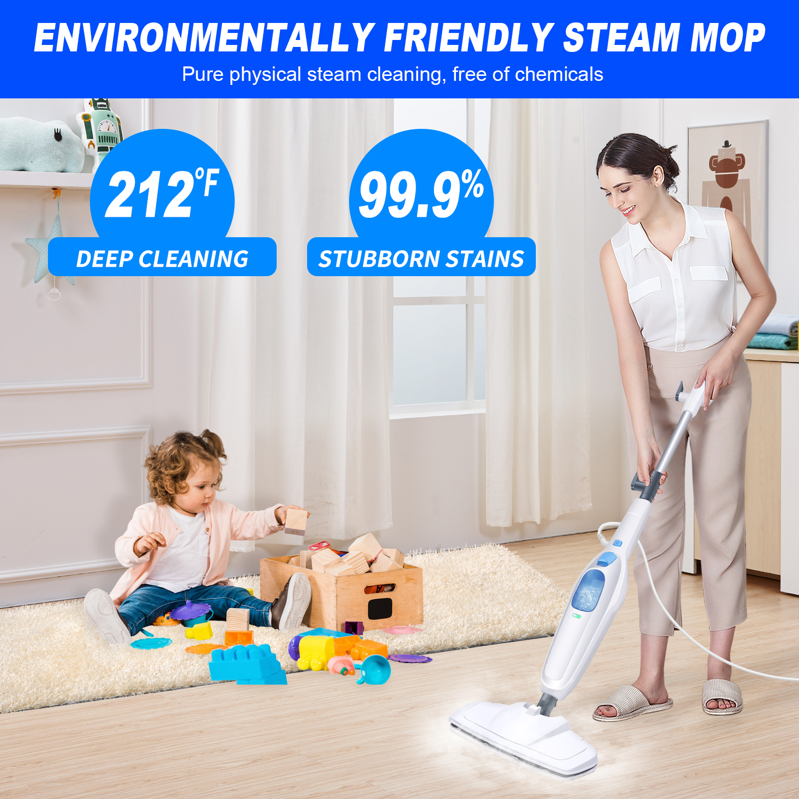 DayPlus 1500 W 10-in-1 beheizter Spray-Dampfreiniger, Mopp, mehrere Funktionen, Handdampfer, Boden, Teppich, Fensterreiniger, Reinigungsmaschinen