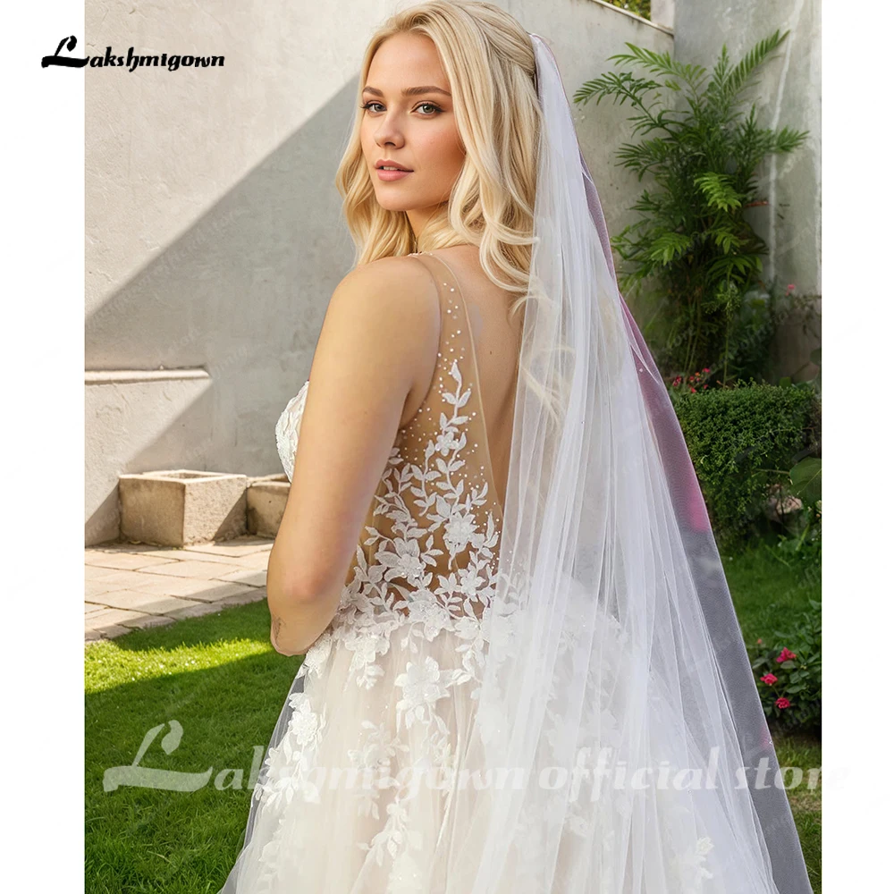 Lakshmigown Corpetto sfoderato FLowy A Line Abito da sposa in tulle con scollo a V Abito da sposa Abito da sposa da spiaggia Abito da sposa personalizzato