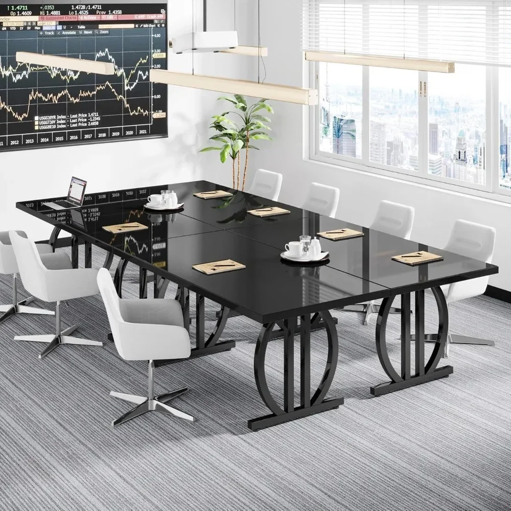 Computer Desk 63 Inch Large Modern Computer Desk With Metal Geometric Base Black Conference Table Gaming Office Furniture