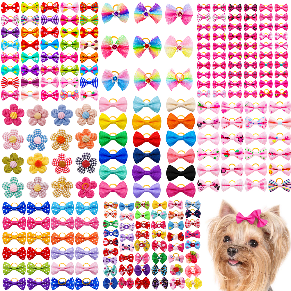 10/20 piezas lazos coloridos para perros pequeños, lazos para el pelo para cachorros, decorar bandas de goma para el pelo de perros pequeños, proveedor de flores para mascotas, accesorios para perros