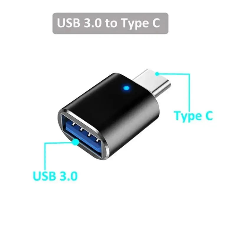 LED USB 3.0 To Type C Adapter OTG To USB C USB-A To Micro USB Type-C Female Connector For Samsung Xiaomi POCO Adapters
