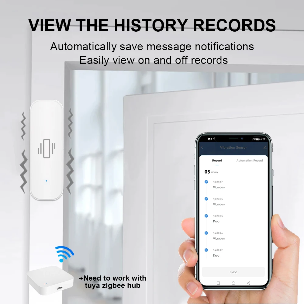 ONENUO Zigbee สมาร์ทเซ็นเซอร์การสั่นสะเทือนการตรวจจับ Tuya Smart Life APP การแจ้งเตือน Real-Time Motion Shock ALARM บันทึกประวัติ