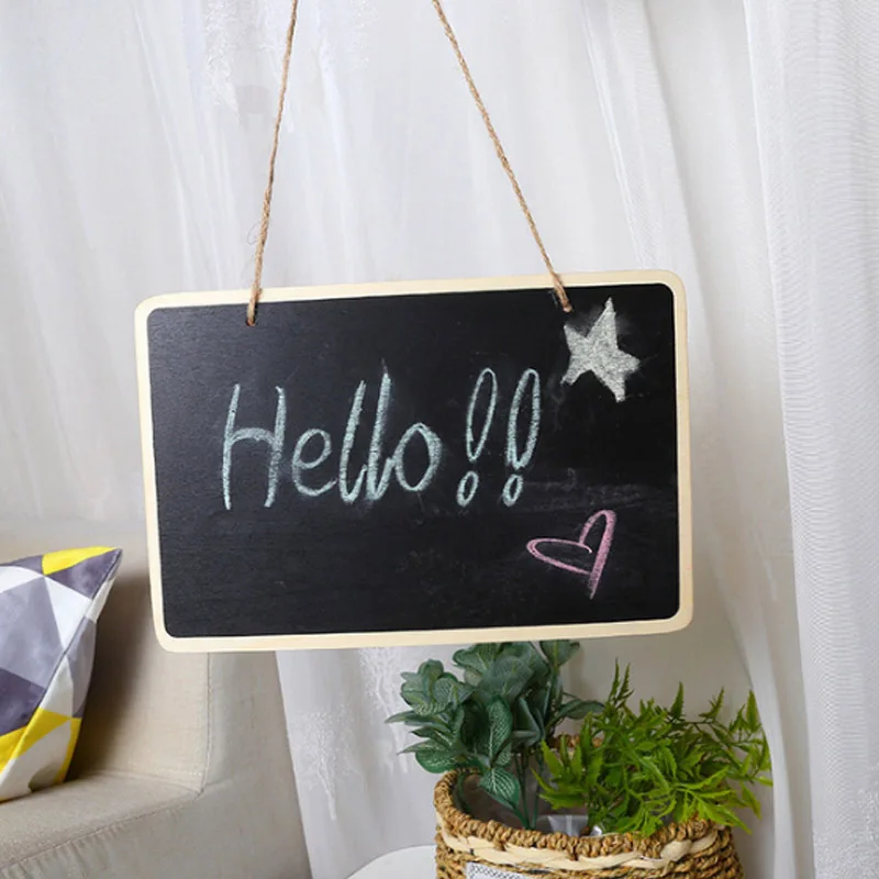 Creative Mini Reusable Wood Erasable Chalkboards with Hanging String Decorative Display Black Square Message Board Craft Gifts
