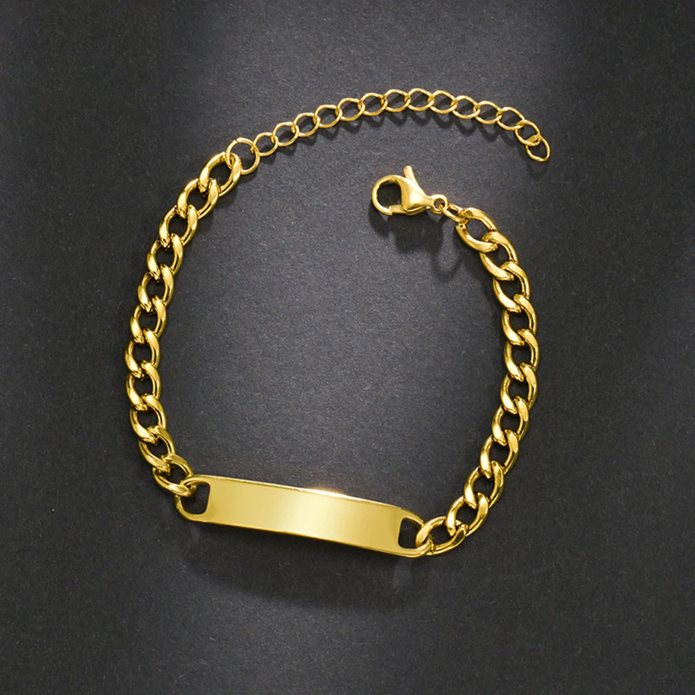 โลโก้ที่กําหนดเองชื่อแกะสลักสร้อยข้อมือส่วนบุคคลป้ายสแตนเลสหนา Hand CHAIN คู่ที่กําหนดเองผู้ชายผู้หญิงเครื่องประดับของขวัญ