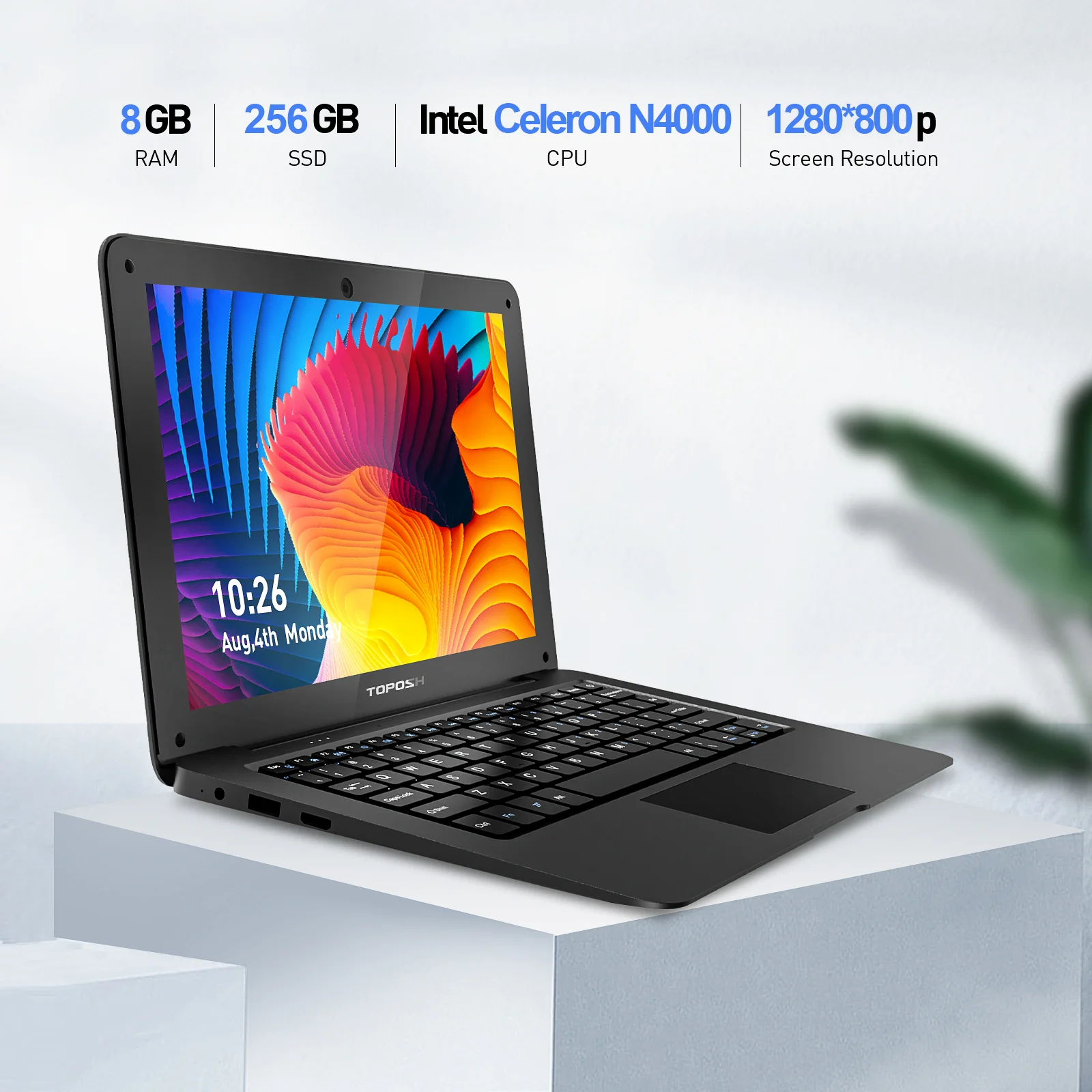 TOPOSH 10.1" Laptop Dual Core Windows 10 Notebook, 8GB RAM 64GB SSD Mini Netbook, Business Office Portable Ultra Thin Computer