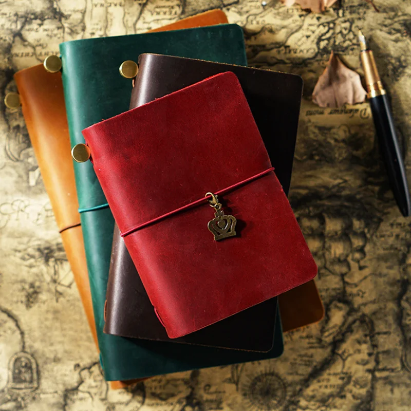 AIGUONIU cuaderno de cuero hecho a mano Vintage cuero de vaca diario pasaporte tamaño TN cubierta de cuaderno de viaje diario cuaderno de bocetos planificador