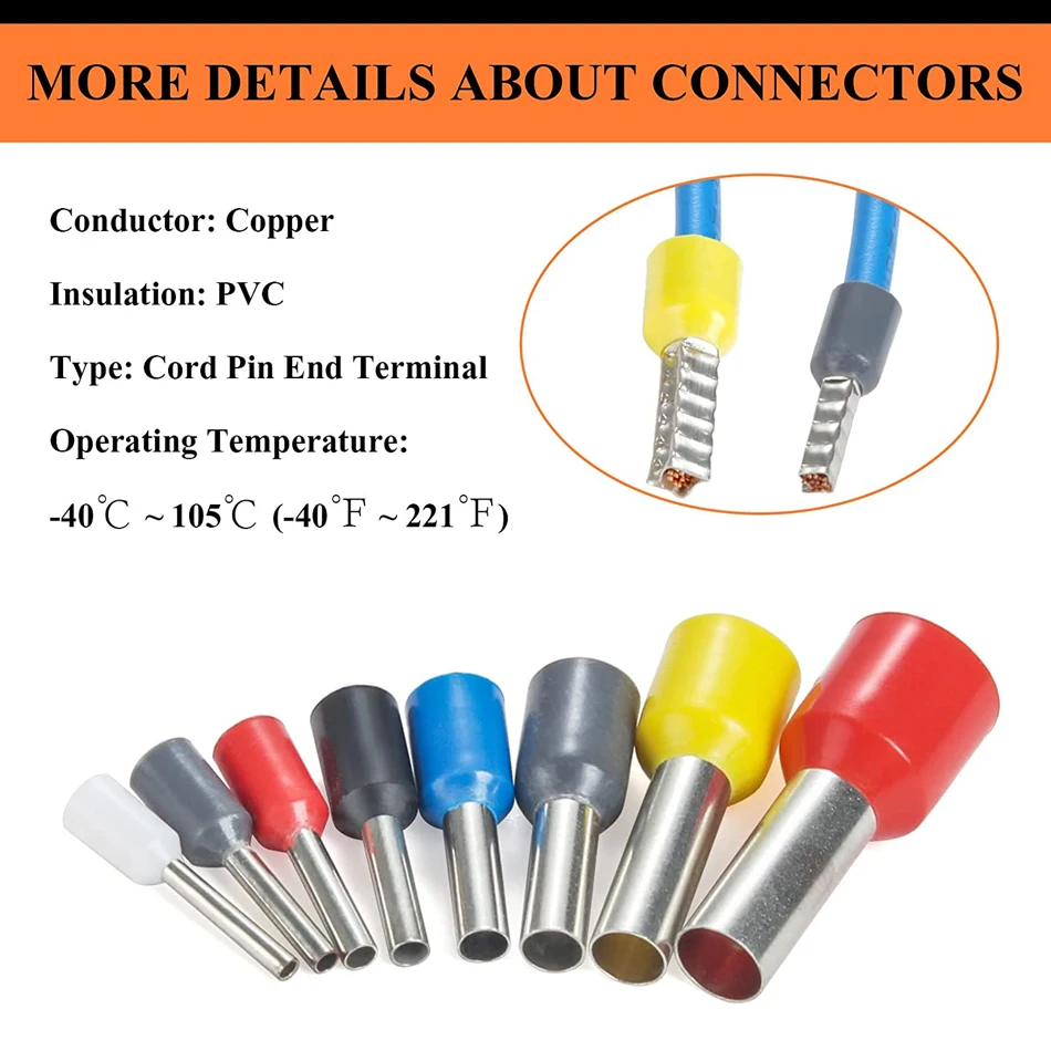 400PCS CRIMP เทอร์มินัลไฟฟ้าหลอดเทอร์มินัลชุด VE TUBULAR BLOCK ปลายสายไฟตัวเชื่อมต่อสายไฟ