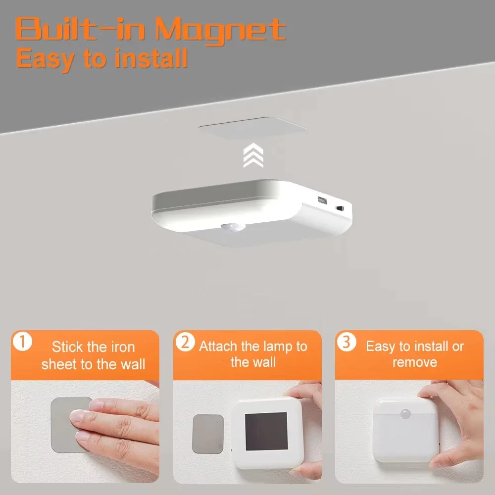 Rechargeable Motion Sensor Night Light,Warm White LED Wall Lamp,Magnetic Mount,Bedroom Hallway Toilet Closet Stairs Cabinet Hall