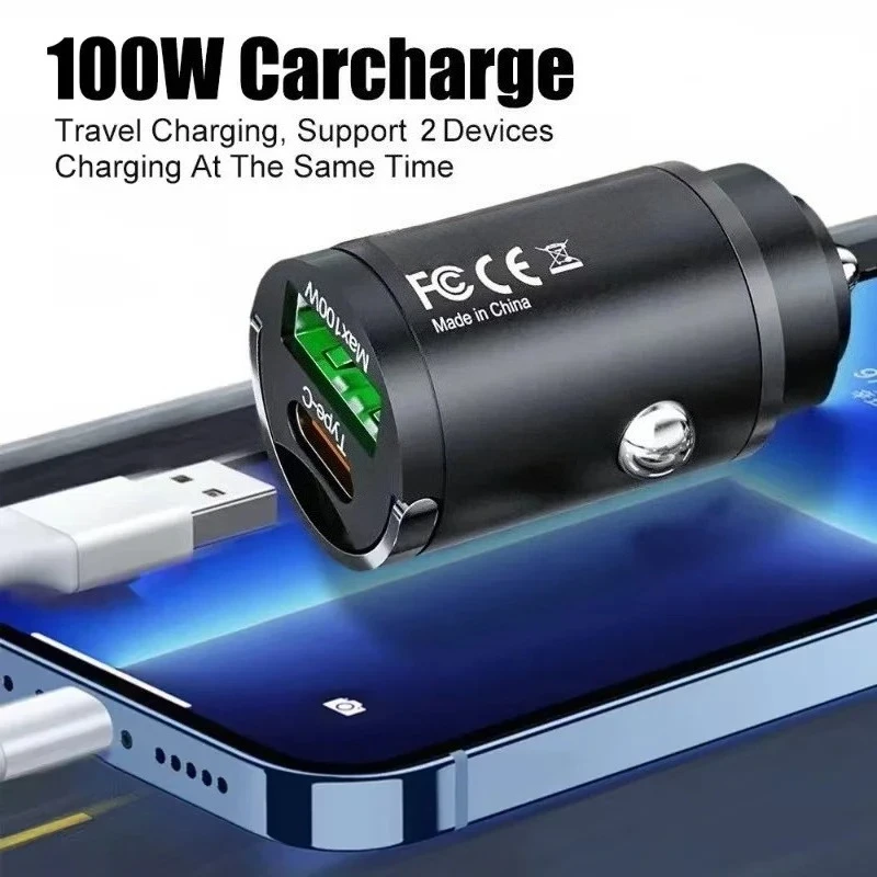USB 차량용 충전기 100W PD 유형 C iPhone 15 용 고속 충전 차량용 전화 어댑터 Samsung S24 Xiaomi 빠른 충전 3.0 차량용 충전기