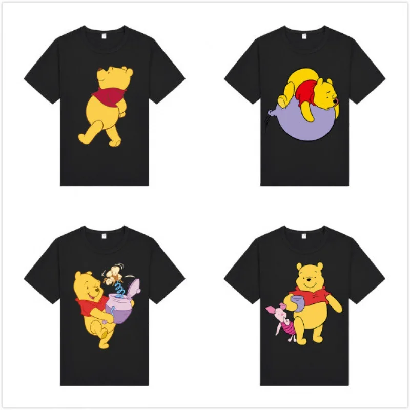 Atasan Lengan Pendek Disney Kaus Lengan Pendek Winnie The Pooh Kartun Gaun Musim Panas Baru Wanita Atasan Longgar Gadis Lucu