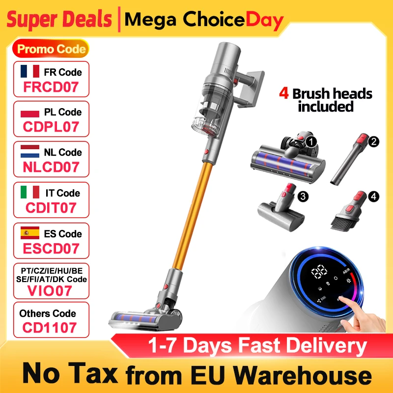 Aspirateur à Main sans Fil ABIR VC205, 27000PA, Capteur de Poussière Intelligent, Écran Tactile LED, Contrôle Automatique de la Vitesse, Tueur d'Acariens Portable Sans Fil