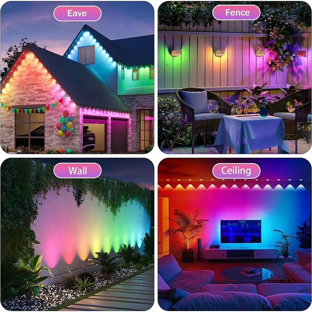 30M RGB aleros luces LED luces permanentes inteligentes al aire libre cadena APP Bluetooth vacaciones luces de Navidad fiesta en casa completa