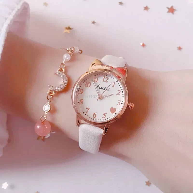 Nova moda crianças amor mostrador digital crianças relógio conjunto pulseira de couro relógios de quartzo criança meninas relógio de presente das crianças (sem caixa)