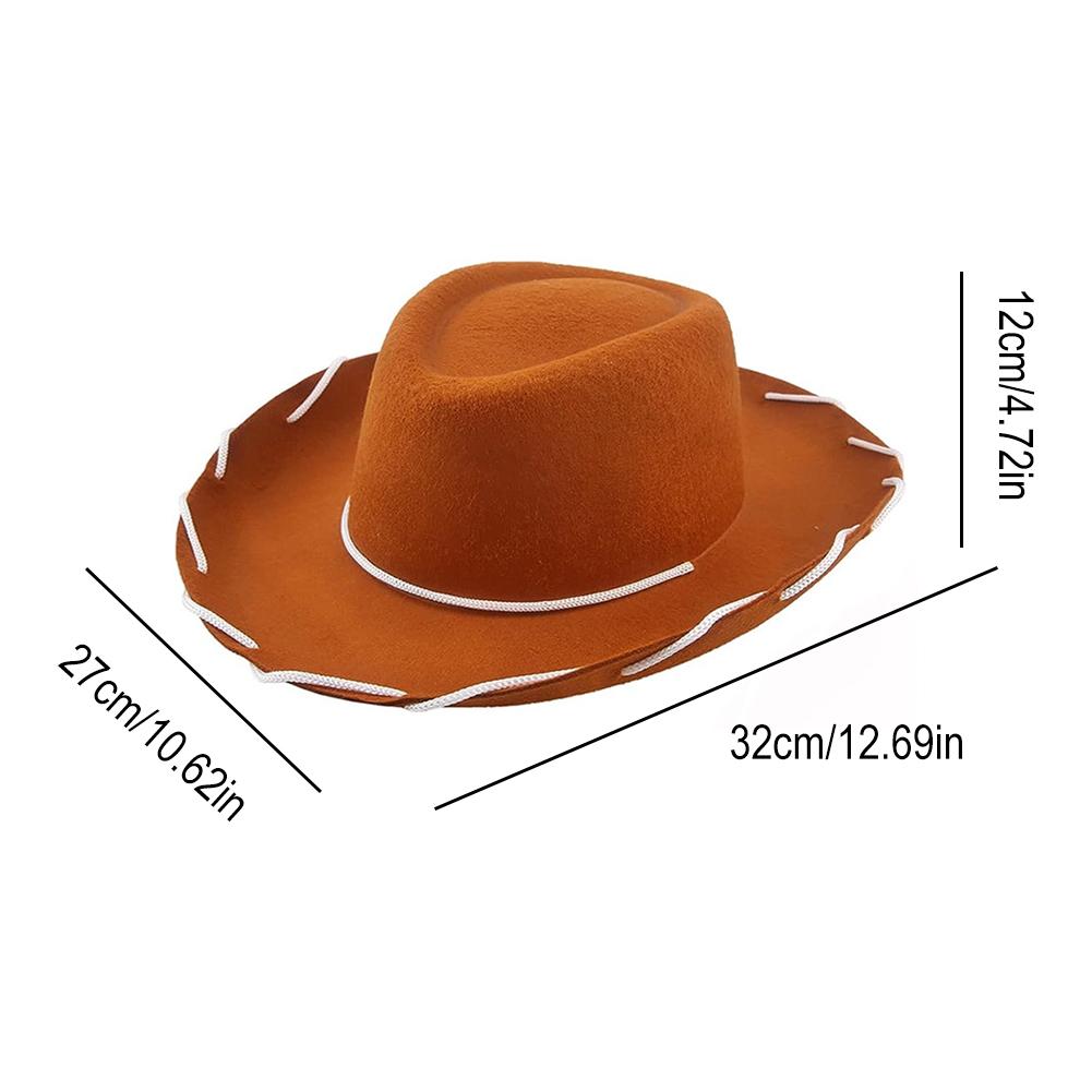 Children Brown Red Felt Woody Cowboy Hat Adjustable Western Big Brimmed Cowboy