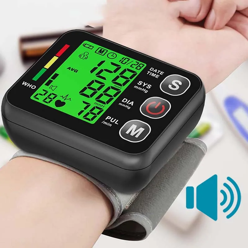 เสียงภาษาอังกฤษเครื่องวัดความดันโลหิตที่ข้อมือ Tonometer Digital Sphygmomanometer อิเล็กทรอนิกส์ Bp จอภาพ BP ที่แม่นยําสูง