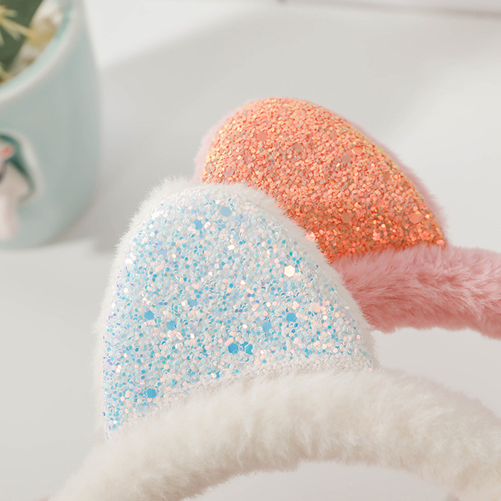 Winter Outdoor Fashion Cat Ear Plush Earmuffs Shiny Sequin Soft Earflaps Headband for Kids Boys Girls Unisex Vintage Ear-cap