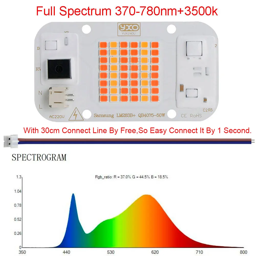 50W Driverless DOB Chip LED AC 220V LED Phát Triển Ánh Sáng Suốt LED Phyto Đèn Cho Tăng Trưởng Hoa cây Con Phát Triển Lều Vật Có Đèn