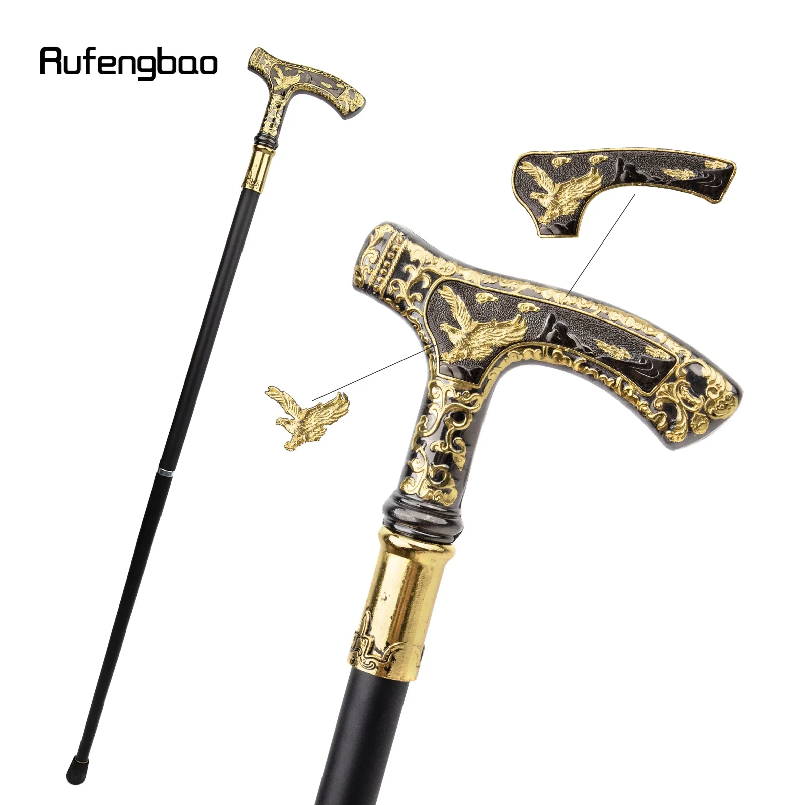 Bastón con mango de águila de lujo para caminar, bastón decorativo de moda para caballero, perilla elegante para Cosplay, Crosier, 90cm, color dorado y negro