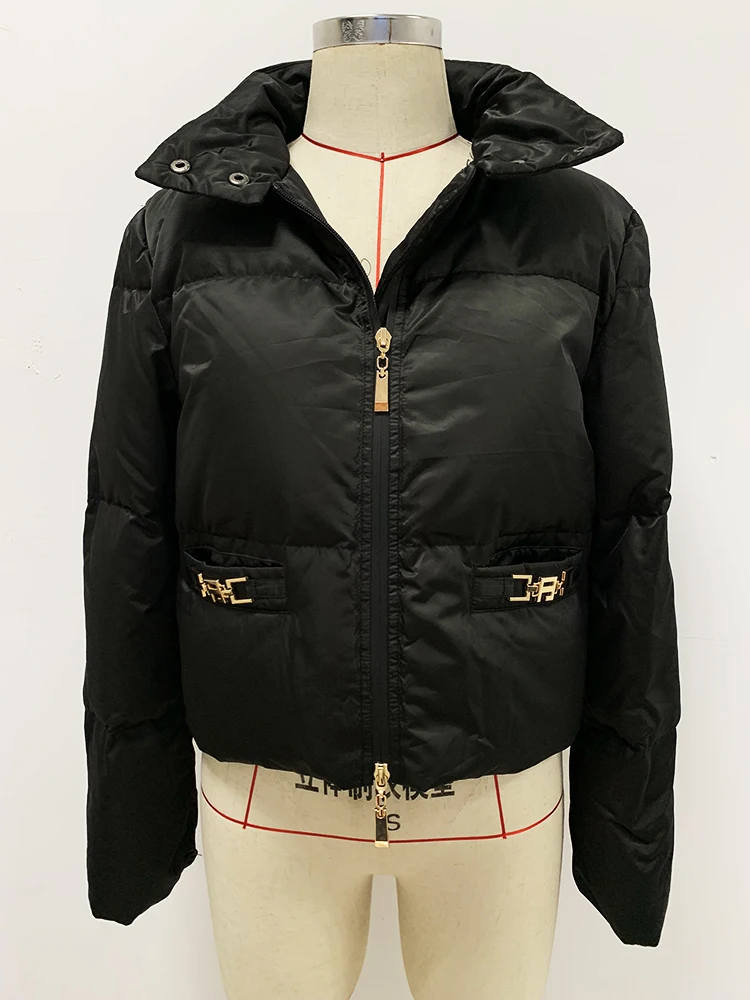 HIGH STREET Newest 2024 F/W Designer Coat Women's Slim Fitting White Duck Trimed Down Jacket