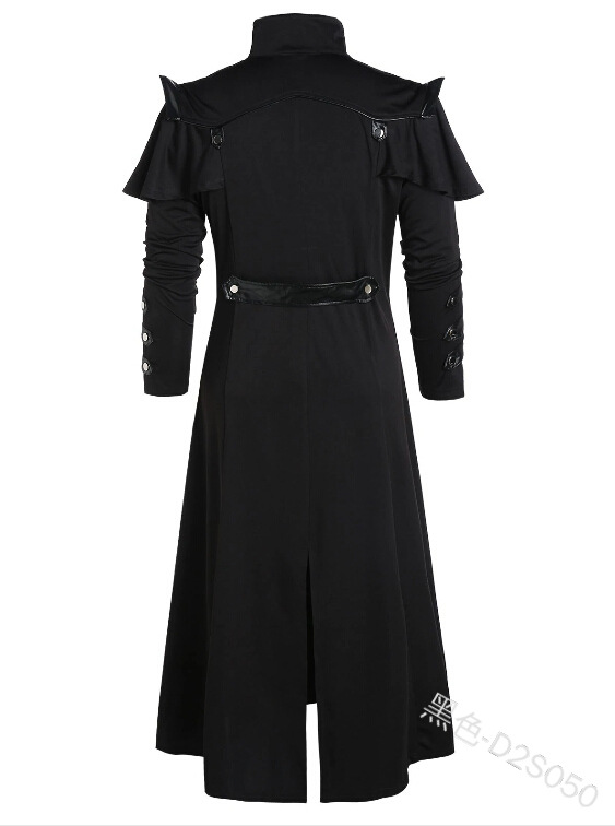 Halloween Medieval Steampunk Assassins Elfen Pirate Kostüm Für Erwachsene Schwarz Vintage Lange Split Jacke Gothic Rüstung Leder Mäntel