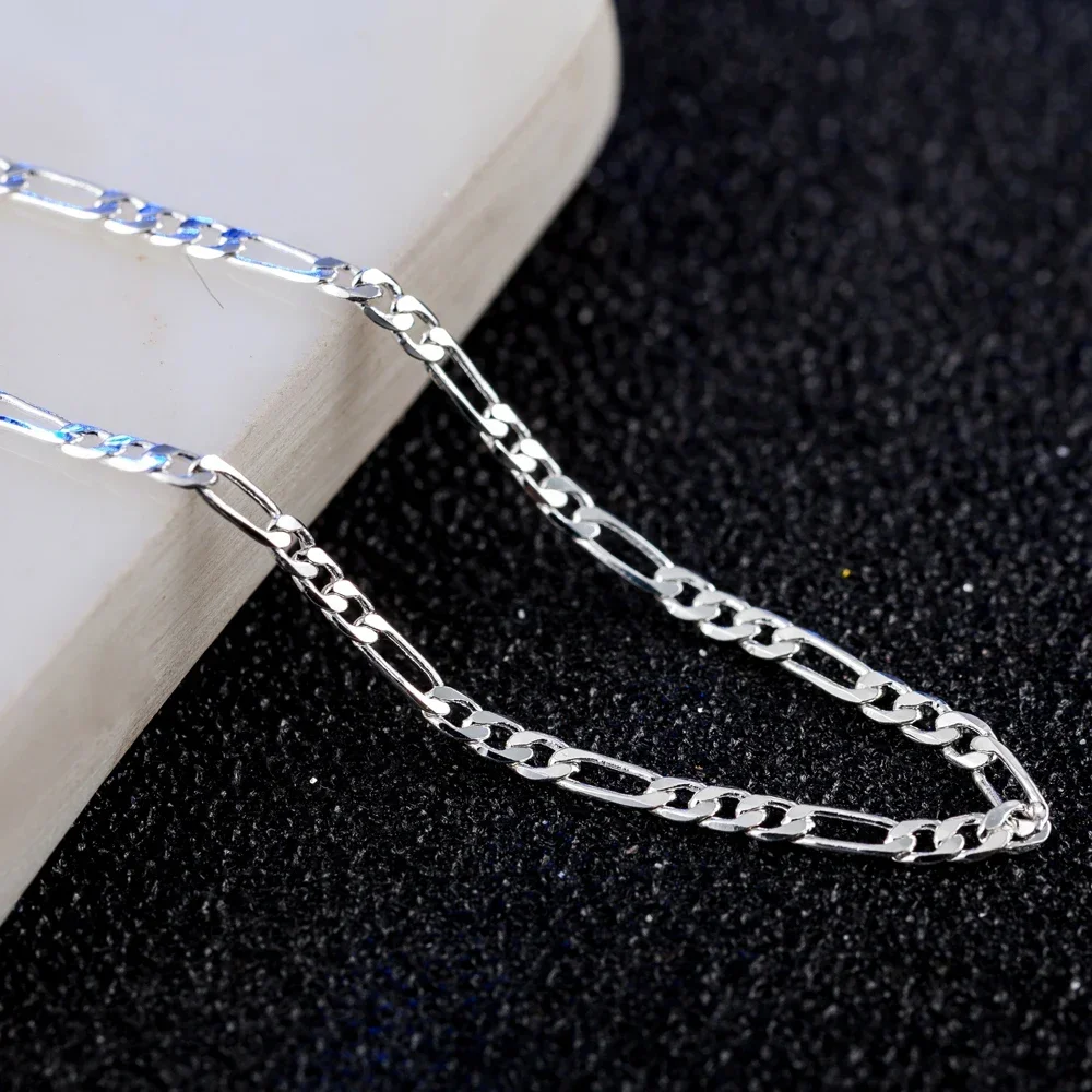 4mm Wide 925 Sterling Silver Figaro Necklace 3:1 Chain Hip Hop Three Room One NK Necklace Side Chain