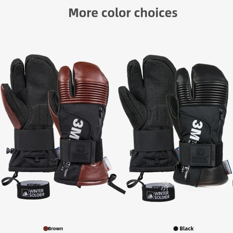 Luvas de esqui de snowboard profissional térmica à prova dwaterproof água guardas de pulso snowmobile ciclismo couro 3m algodão luvas de esqui das mulheres dos homens