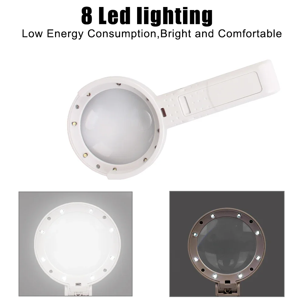 Vergrootglas met 11x vergroting Handbediend 8 LED-licht Sieradenvergrootglas Multifunctioneel draagbaar ontwerp