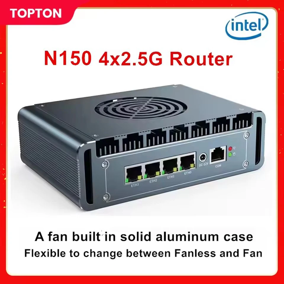 12. generacji Intel N150 Firewall Mini PC 4x i226 2.5G LAN Router Celeron N5105 J6412 pfSense PVE Komputer stacjonarny Aluminium z wentylatorem