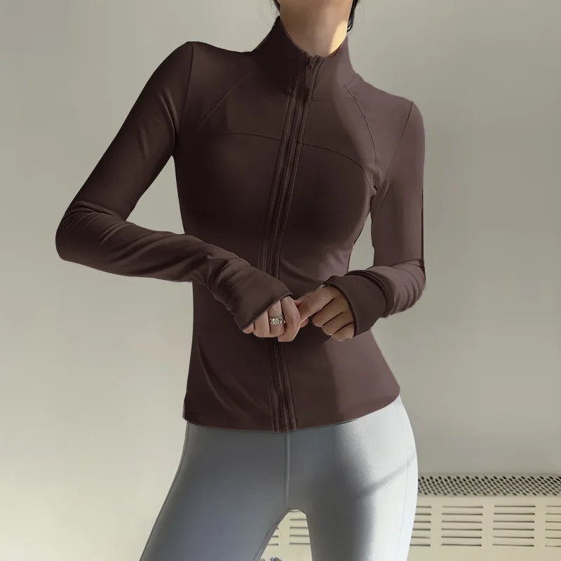 Ropa deportiva con cremallera para mujer, chaqueta deportiva de manga larga, ropa de gimnasio, camisa de Yoga para mujer, Top de secado rápido, ropa deportiva con protección solar, ropa de Yoga