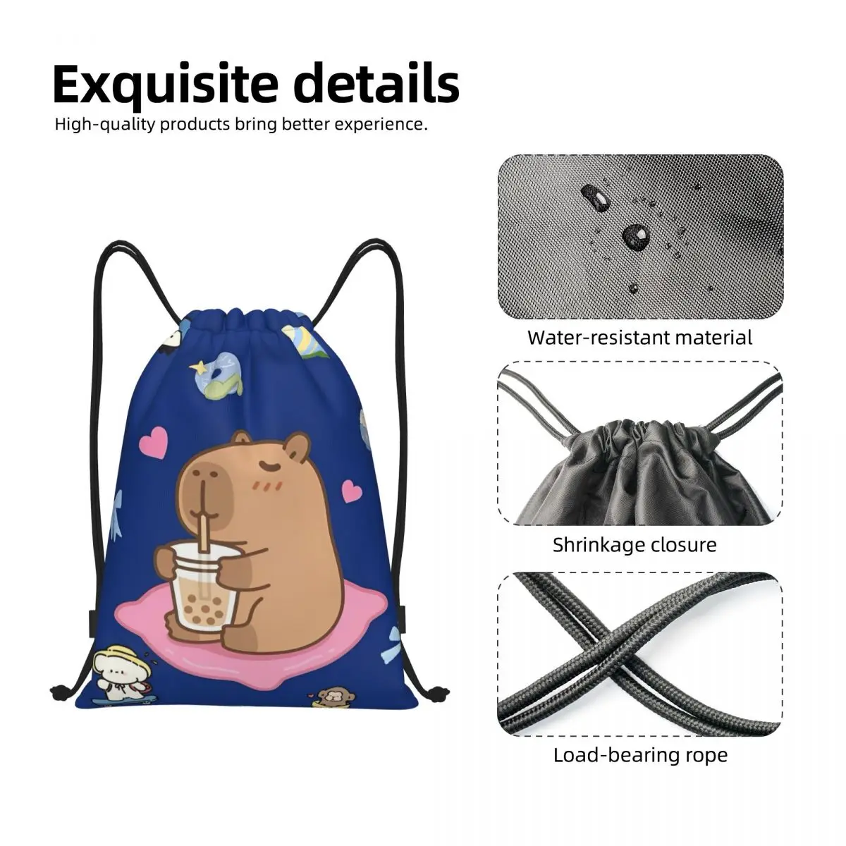 Cute Capybara Capibara Animal Drawstring Backpack Sports Gym Bag String Sackpack for Exercise