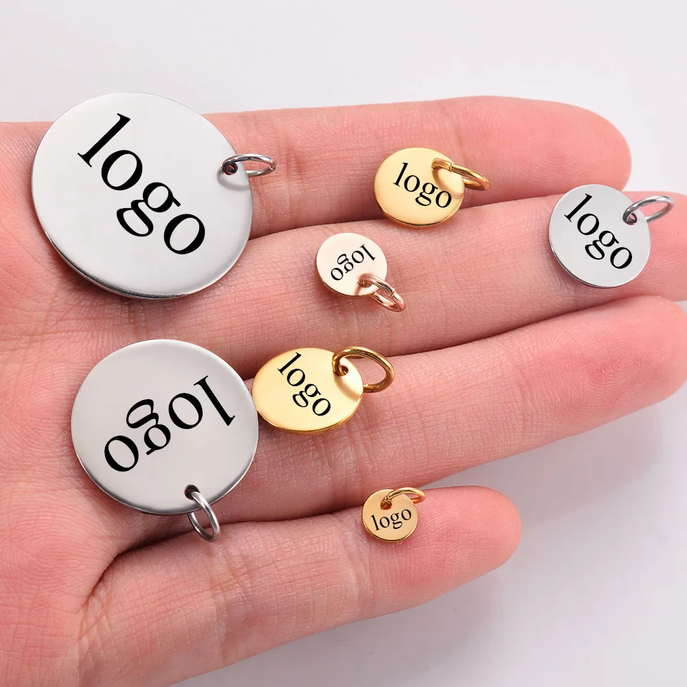 20 ピース/ロットステンレス鋼カスタマイズロゴタグチャーム DIY ジュエリーメイキング用パーソナライズされた名前ロゴディスク 3 色