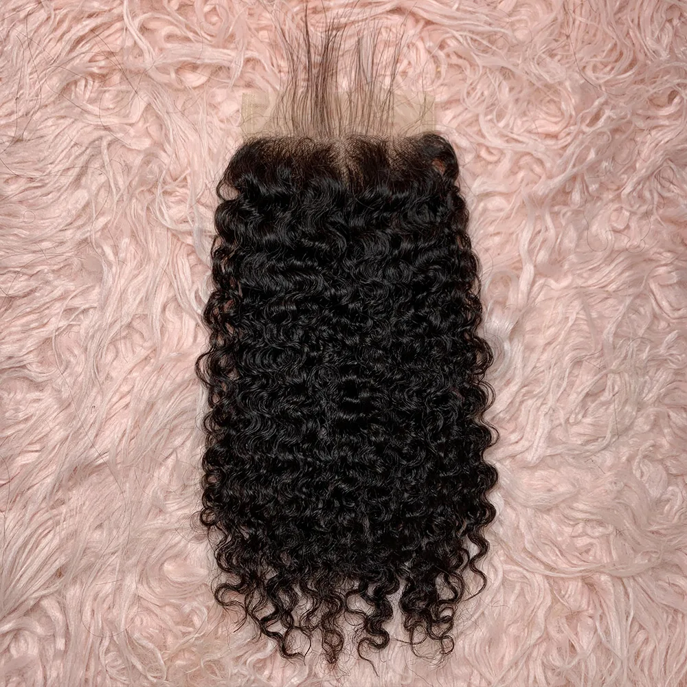 Nur Pixie Curl 4x4-Spitzenverschluss, 100 % handgebundener Spitzenverschluss, freier Stil, jungfräulicher brasilianischer Pixie-Locken-Echthaarverschluss
