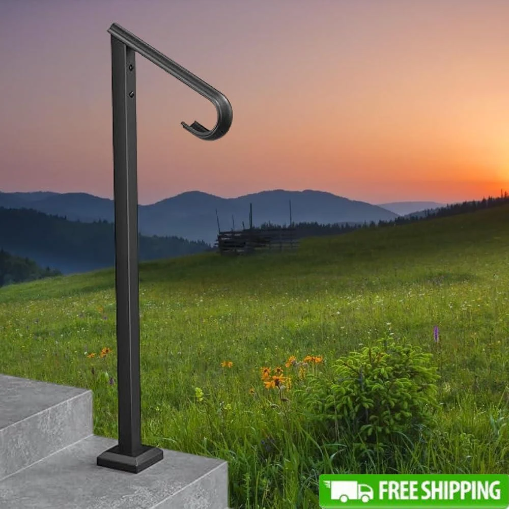 Wrought Iron Handrail Outdoor Steps Stair Railing Installation Kit Ergonomic Support Elderly Pregnant Individuals Safe Easy