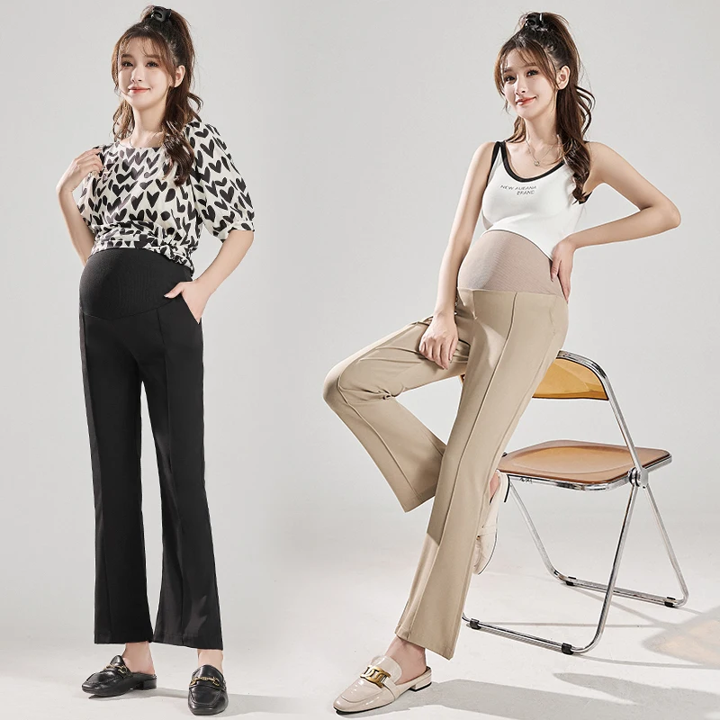 Pantalones recortados de corte de botas para mujeres embarazadas, ropa de embarazo, corte de botas, suave, caída, moda de primavera y verano