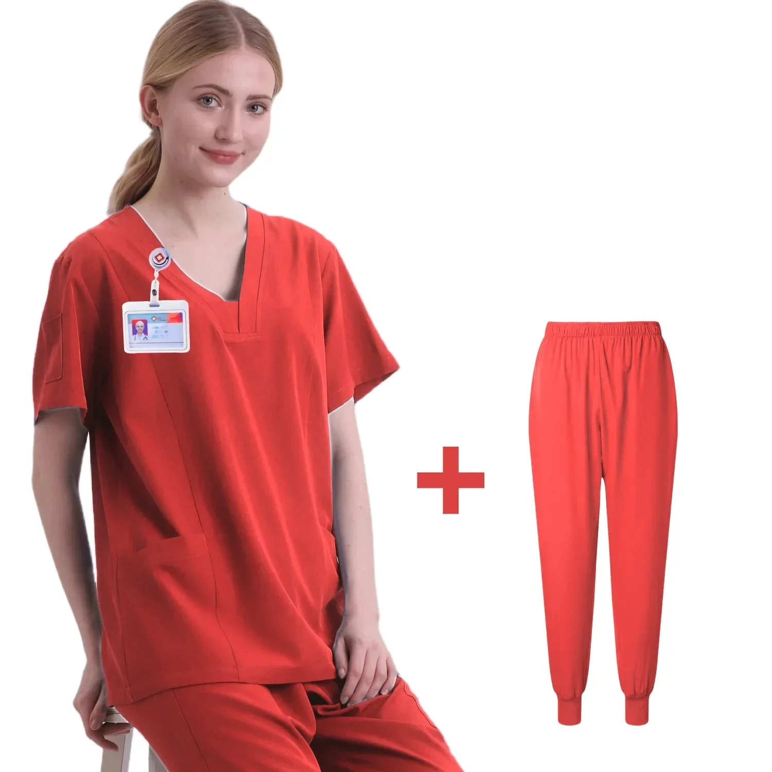 Nuovo Set di Scrub uniformi mediche Scrub elasticizzato top con pantaloni tascabili uniforme da infermiera tuta chirurgica da medico abbigliamento da lavoro per salone di bellezza