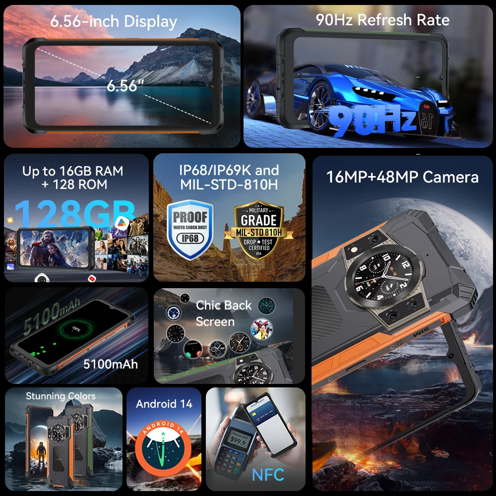 [New Arrival] Cubot KingKong ACE 2 Ultra-thin Rugged Smartphone android 14, 16GB RAM(6GB+10GB), 128GB ROM, 6.56-Inch 90Hz Screen