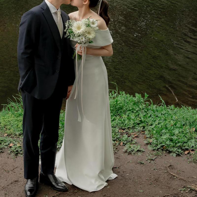 Robe De mariée sirène élégante en Satin doux, épaules dénudées, longueur au sol, Simple, personnalisée