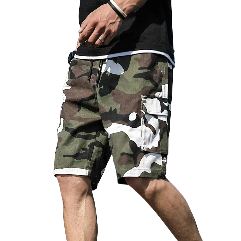 Pantalones cortos de camuflaje para hombre, ropa informal de algodón con bolsillo, Media Cordón de cintura, holgados, 7XL