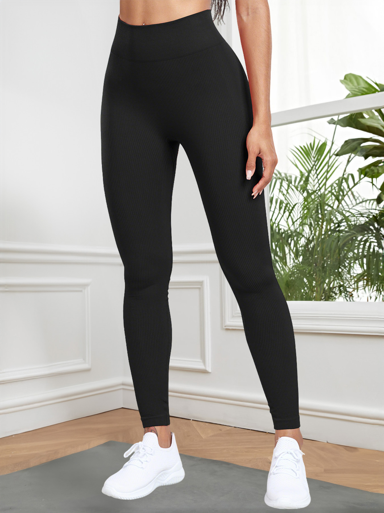 Mulheres sem costura leggings com nervuras cintura alta levantamento de bunda calças de treino cor sólida simples calças de fitness roupas casuais