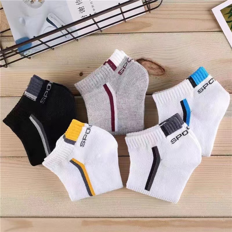 5 paia di calzini sportivi comodi e traspiranti da uomo, cotone a righe alla moda e versatile per l'assorbimento del sudore