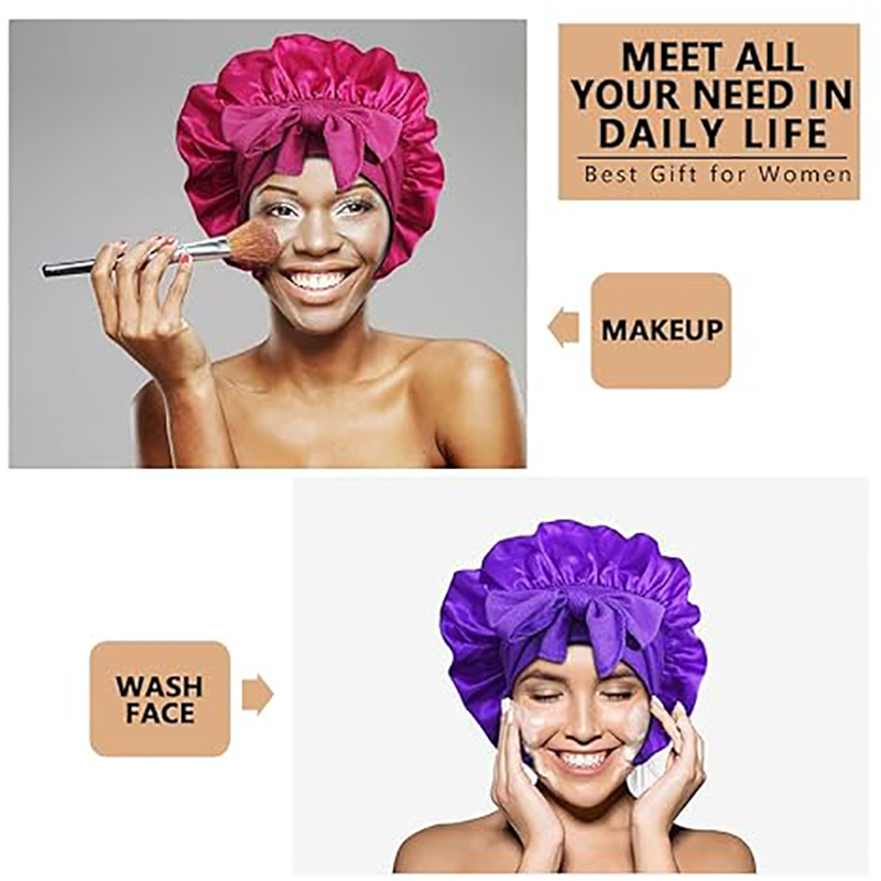 Novo cetim touca de dormir para mulheres sólida banda larga estiramento cabeça gravata sedoso cap borda envoltório nightcap cuidados com o cabelo cabeça de chuveiro capa