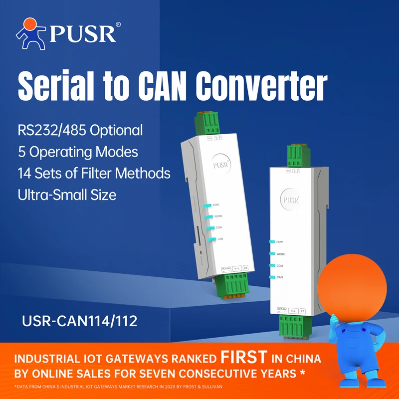 PUSR RS485 RS232 Ethernet para CAN Converter CANBus para filtragem de dados seriais Vários modos Design industrial USR-CAN114/112/115